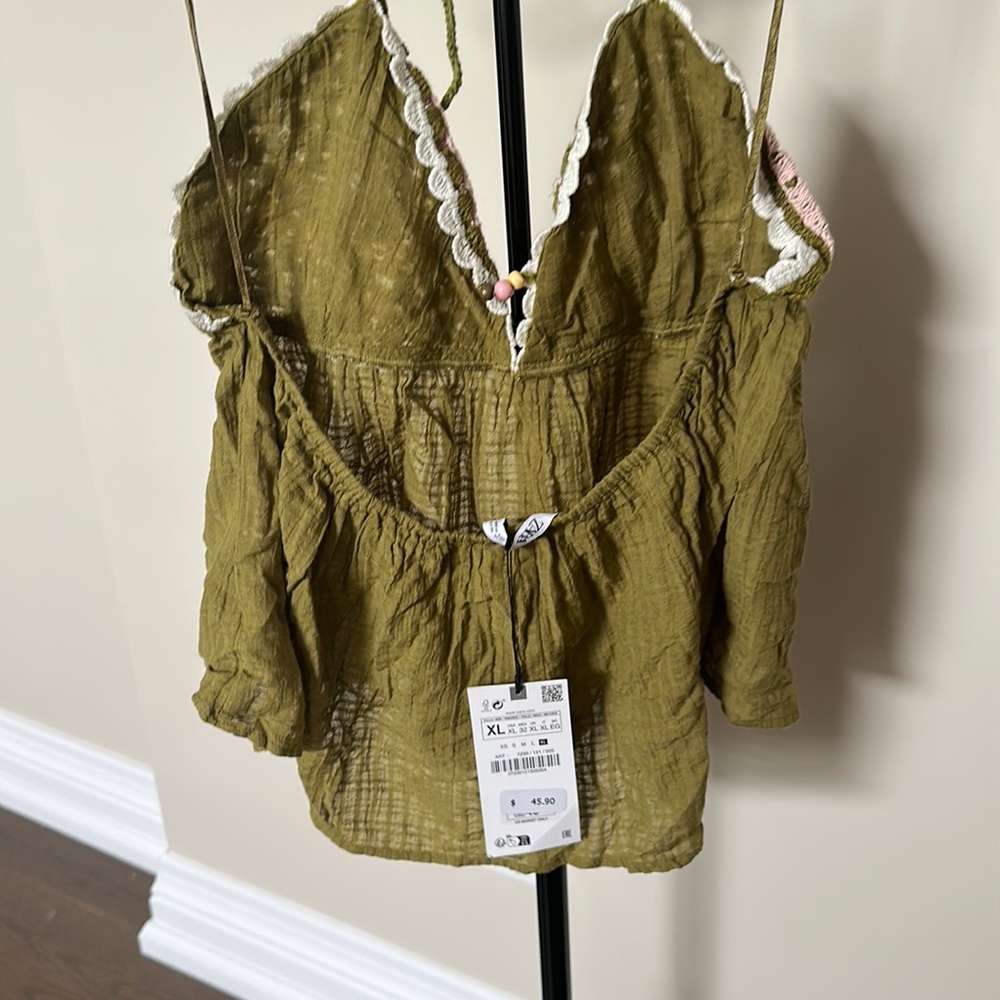 Zara Crochet Top XL BNWT Boho Beaded Beach Flowy - Picture 3 of 4